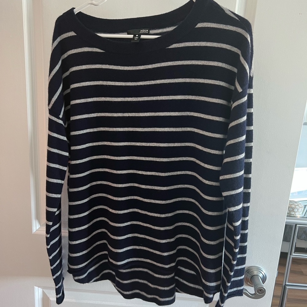 Aqua 100% Cashmere Navy Grey Striped Sweater - Bloomingdales